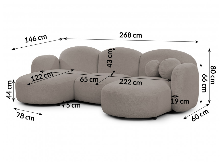 Nowoczesny narożnik do salonu Bloop U-kształtny jasny popiel boucle 4