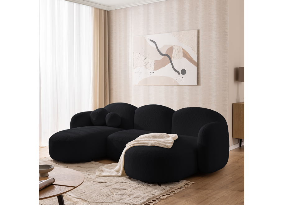 Elegancki czarny narożnik do salonu Bloop U-kształtny - tkanina baranek