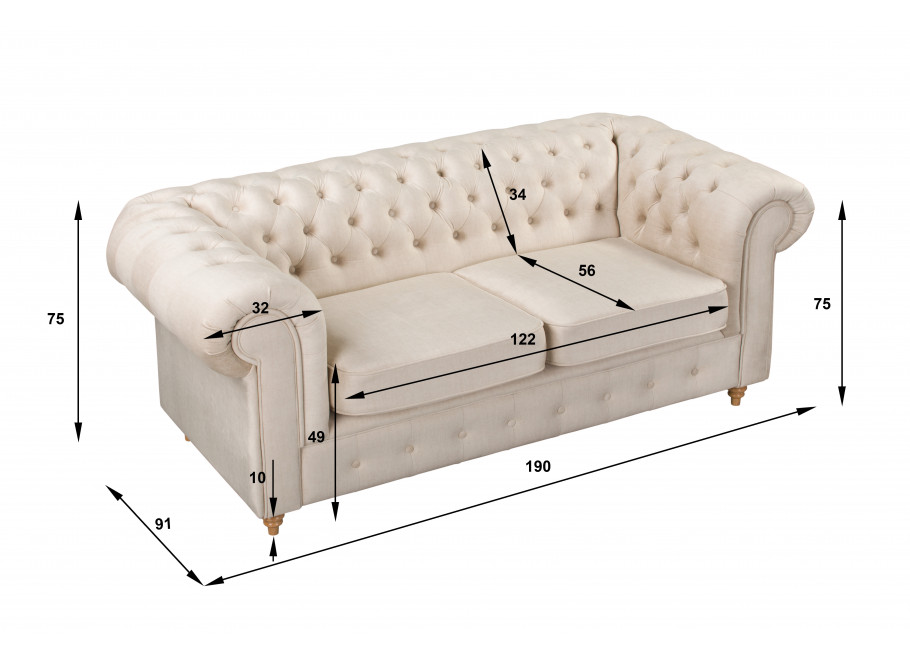 VALENCIA – niebieska, stylowa sofa Chesterfield dla dwóch osób 6