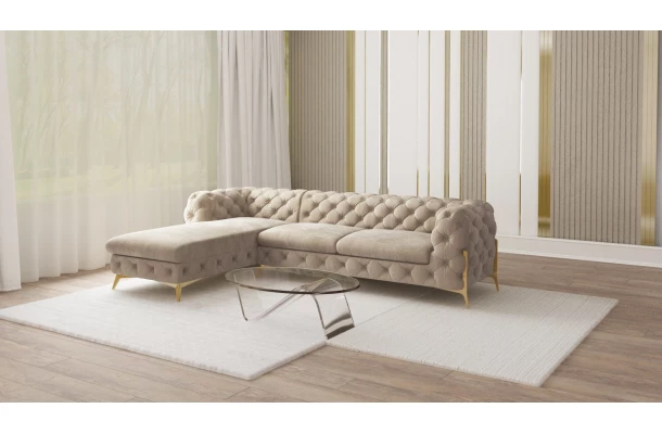 Narożnik pięcioosobowy pikowany glamour Chesterfield TEO HIGH 2,5+OT - bok Narożnik pięcioosobowy pikowany glamour Chesterfield TEO HIGH 2,5+OT - bok