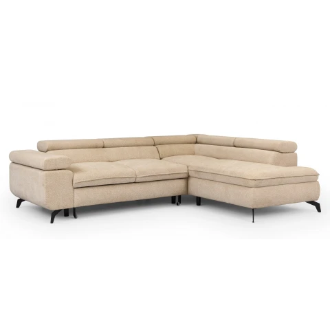 Narożnik Melvano z funkcją spania i pojemnikiem, regulowane zagłówki