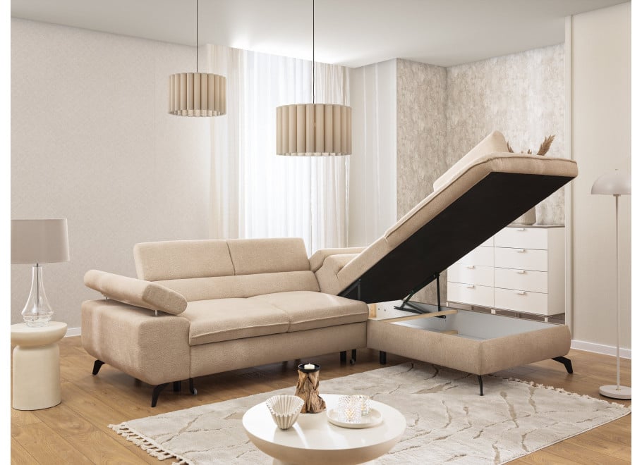 Narożnik Melvano z funkcją spania i pojemnikiem, regulowane zagłówki 8