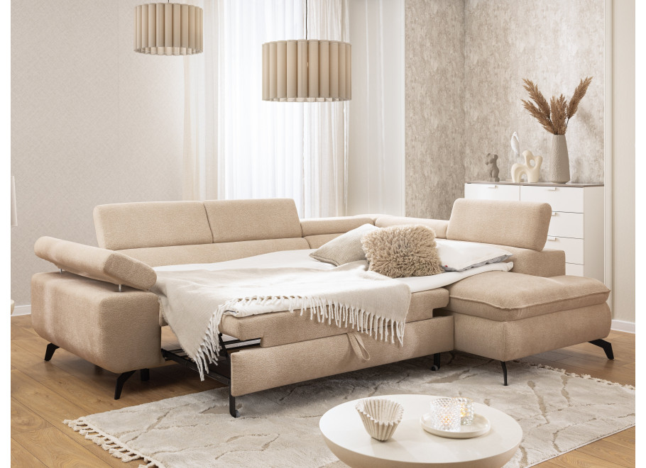 Narożnik Melvano z funkcją spania i pojemnikiem, regulowane zagłówki - Misterio 7