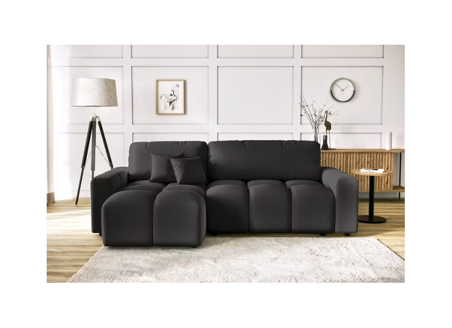 Czarny rozkładany narożnik VEGA z funkcją spania i pojemnikiem na pościel 2