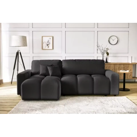 Czarny rozkładany narożnik VEGA z funkcją spania i pojemnikiem na pościel