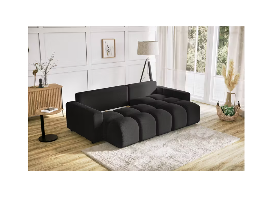 Czarny rozkładany narożnik VEGA z funkcją spania i pojemnikiem na pościel 4