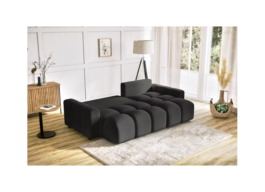 Czarny rozkładany narożnik VEGA z funkcją spania i pojemnikiem na pościel 5