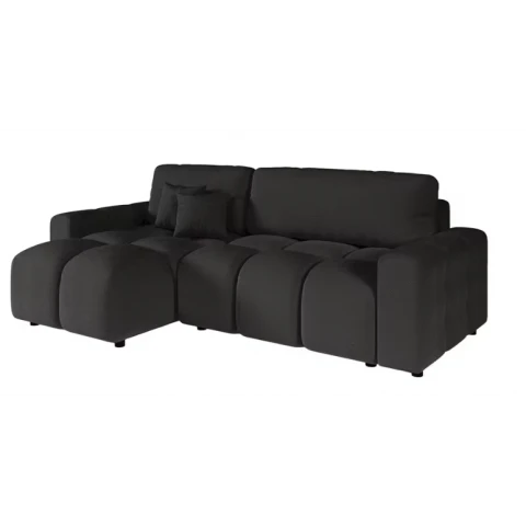 Czarny rozkładany narożnik VEGA z funkcją spania i pojemnikiem na pościel