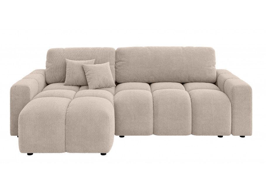 Beżowy rozkładany narożnik VEGA z funkcją spania i pojemnikiem na pościel