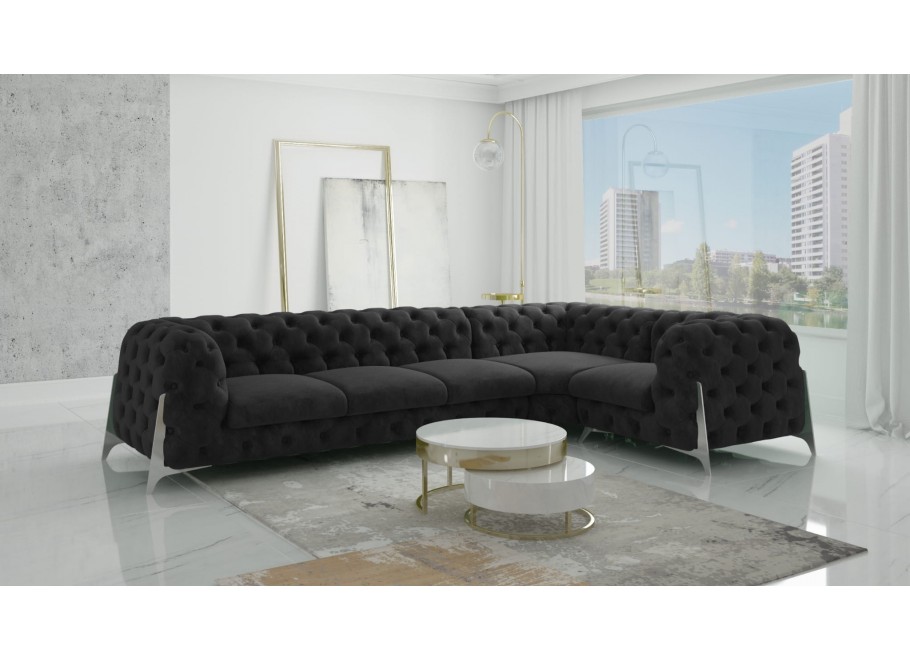 Czarny narożnik pikowany chesterfield glamour KALIFORNIA 3+E+1 - Riviera 100