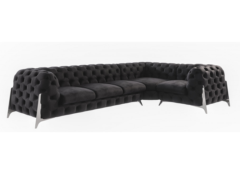 Czarny narożnik pikowany chesterfield glamour KALIFORNIA 3+E+1