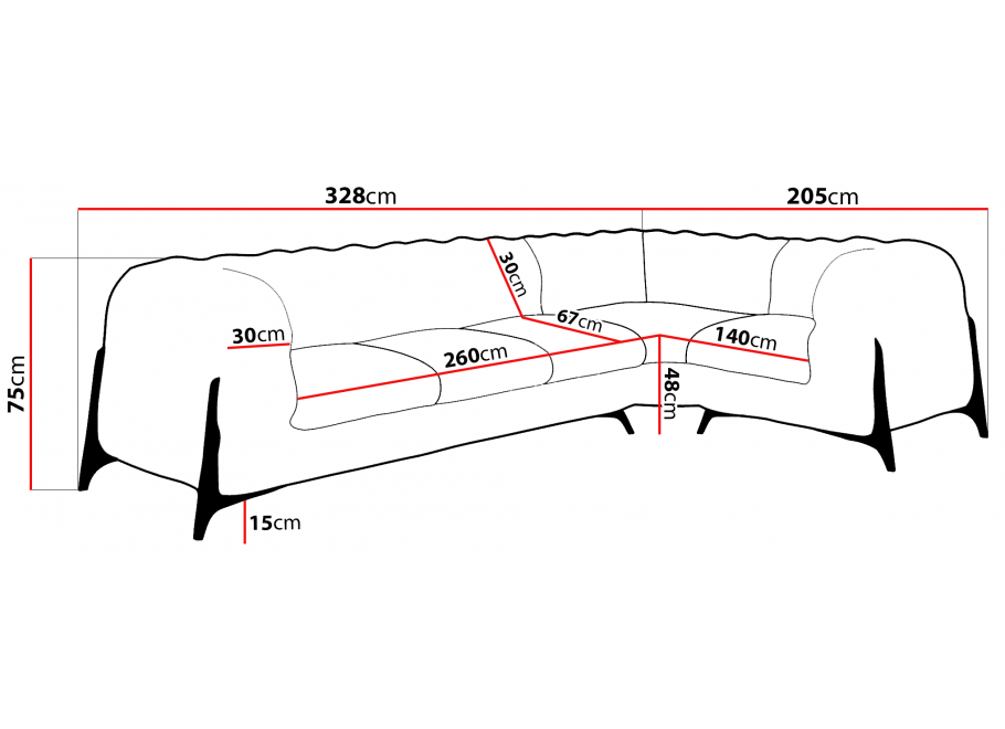 Beżowy duży narożnik pikowany chesterfield KALIFORNIA 3+E+1 3