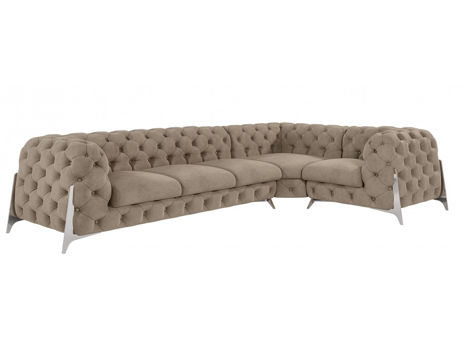 Beżowy duży narożnik pikowany chesterfield KALIFORNIA 3+E+1