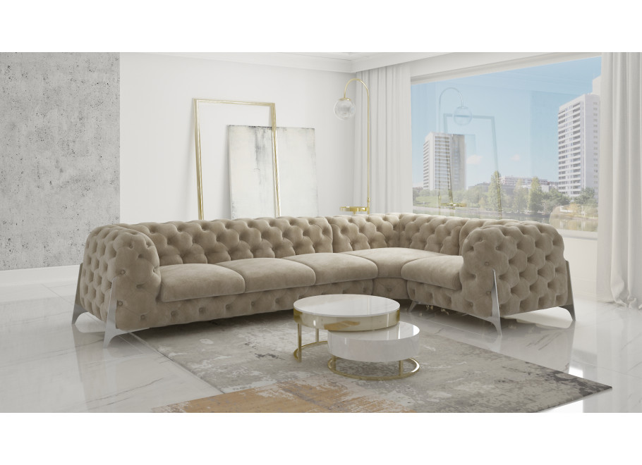 Beżowy duży narożnik pikowany chesterfield KALIFORNIA 3+E+1 2