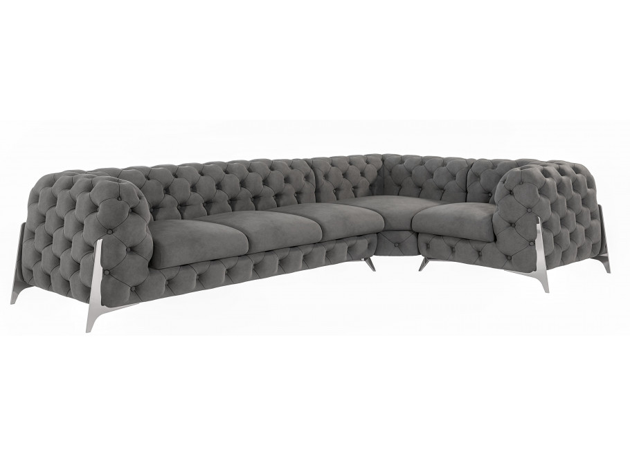 Szary duży narożnik pikowany chesterfield KALIFORNIA 3+E+1