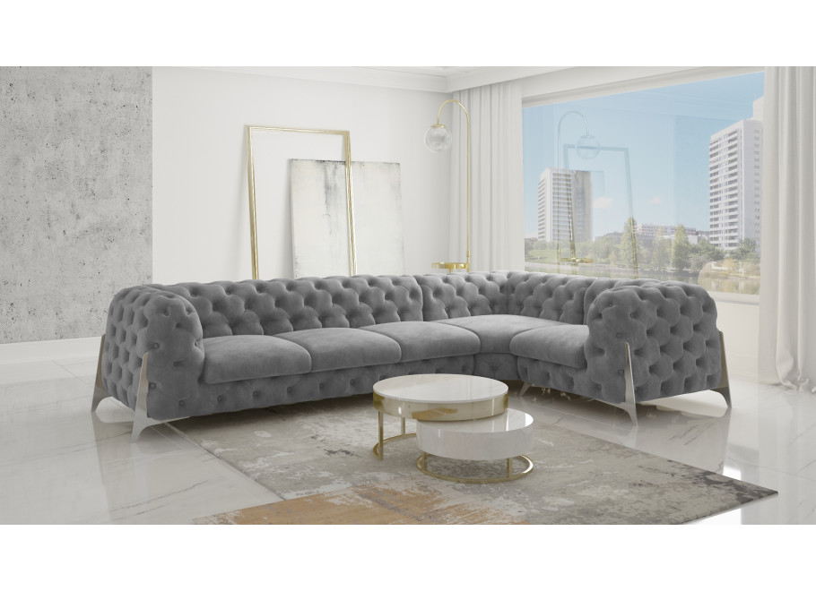 Szary duży narożnik pikowany chesterfield KALIFORNIA 3+E+1 2