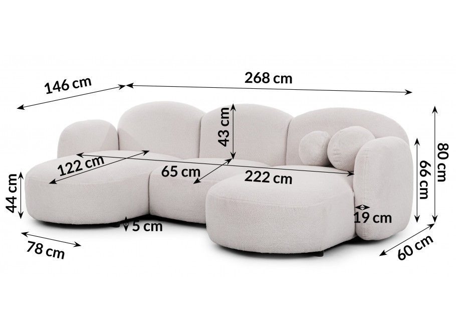 Narożnik pięcioosobowy z ozdobnymi poduszkami Bloop U - Quelle 01