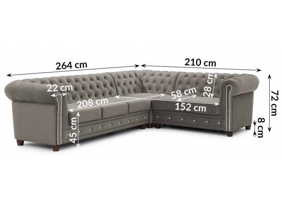 Narożnik sześcioosobowy pikowany Chesterfield FELIX BLINK 3+E+2 z funkcją spania 4