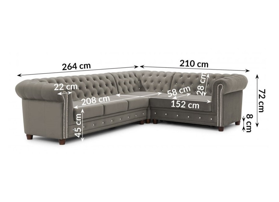 Narożnik sześcioosobowy pikowany Chesterfield FELIX BLINK 3+E+2 z kryształkami 4