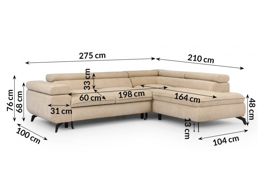 Narożnik Melvano z funkcją spania i pojemnikiem, regulowane zagłówki 20