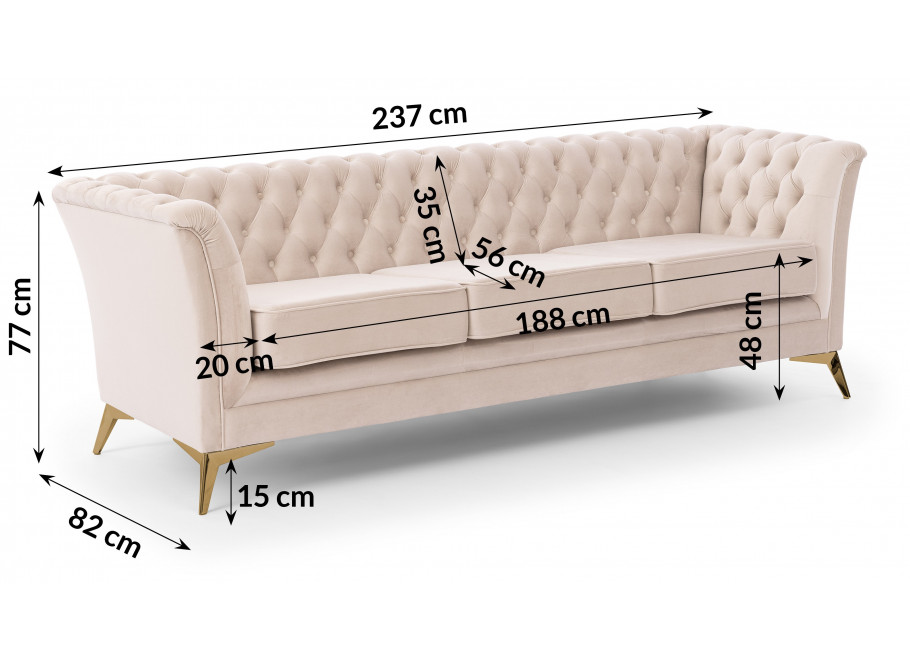 Sofa trzyosobowa pikowana Chesterfield HASSO BIS 26