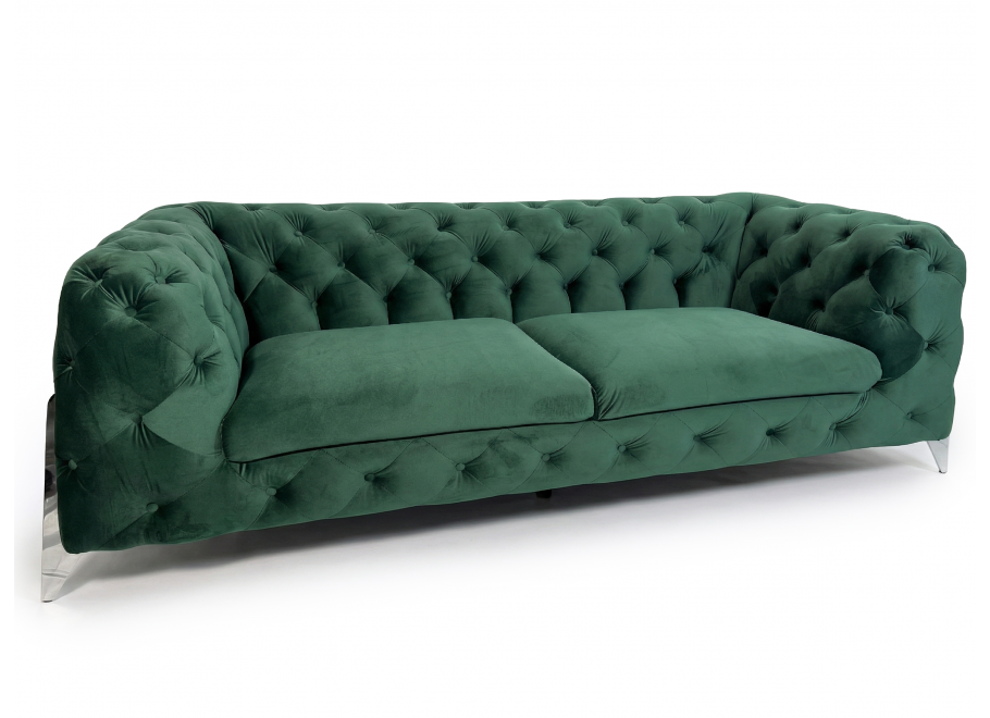 Sofa pikowana Chesterfield KALIFORNIA 3 tk. Magic Velvet 2225 butelkowa zieleń