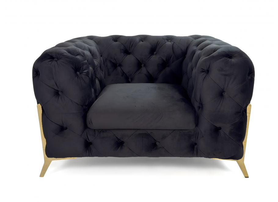 Czarny fotel pikowany chesterfield na wysokich nóżkach TEO HIGH tk. Riviera 100 2