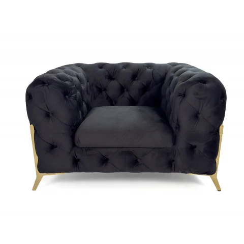 Czarny fotel pikowany chesterfield na wysokich nóżkach TEO HIGH tk. Riviera 100