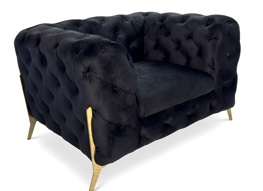 Czarny fotel pikowany chesterfield na wysokich nóżkach TEO HIGH tk. Riviera 100