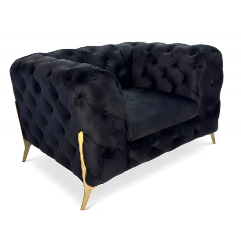 Czarny fotel pikowany chesterfield na wysokich nóżkach TEO HIGH tk. Riviera 100