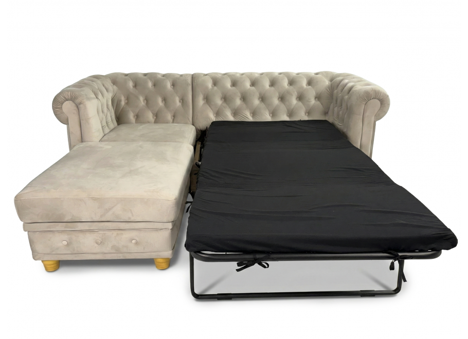 Rozkładany beżowy narożnik pikowany Chesterfield z funkcją spania FELIX OT+2 - Riviera 21