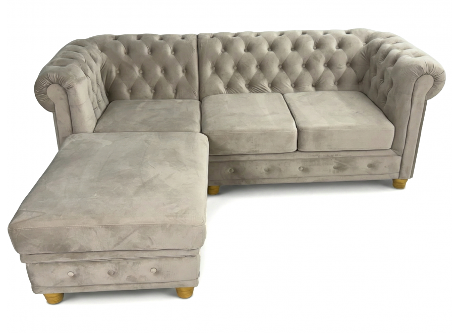 Rozkładany beżowy narożnik pikowany Chesterfield z funkcją spania FELIX OT+2 - Riviera 21