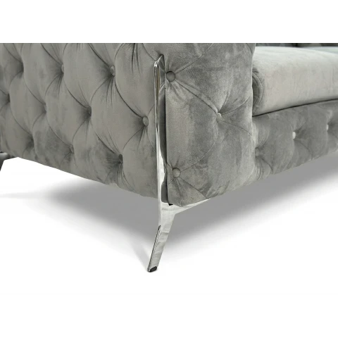 Szara sofa pikowana glamour Chesterfield do salonu TEO HIGH Tk. Riviera 91