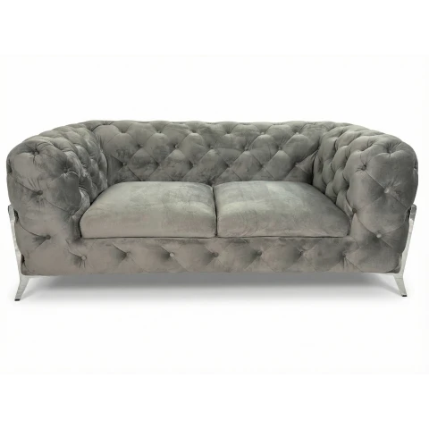 Szara sofa pikowana glamour Chesterfield do salonu TEO HIGH Tk. Riviera 91