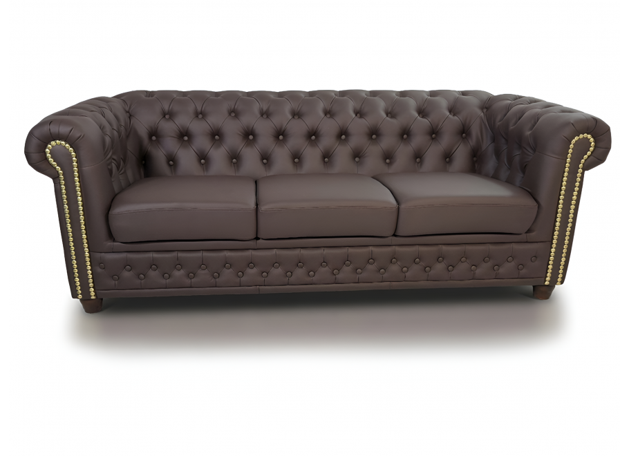 Kanapa skórzana ekoskóra brąz pikowana Chesterfield FELIX Tk. Soft 66