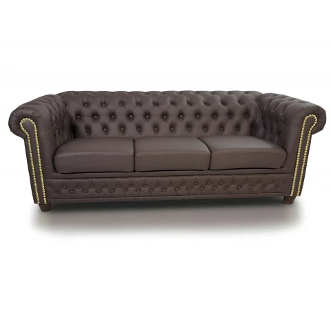 Kanapa skórzana ekoskóra brąz pikowana Chesterfield FELIX Tk. Soft 66