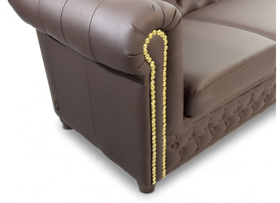 Kanapa skórzana ekoskóra brąz pikowana Chesterfield FELIX Tk. Soft 66 2