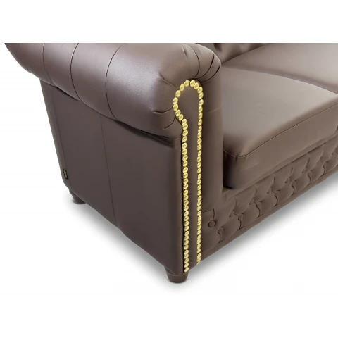 Kanapa skórzana ekoskóra brąz pikowana Chesterfield FELIX Tk. Soft 66