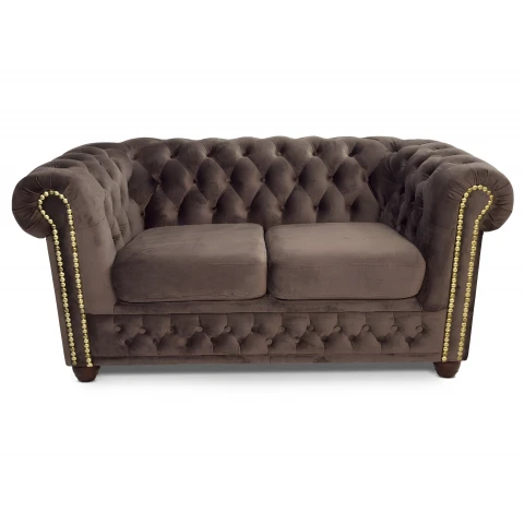 Kompaktowa sofa 2-os. Chesterfield pikowana brązowa Felix Tk. Riviera 26