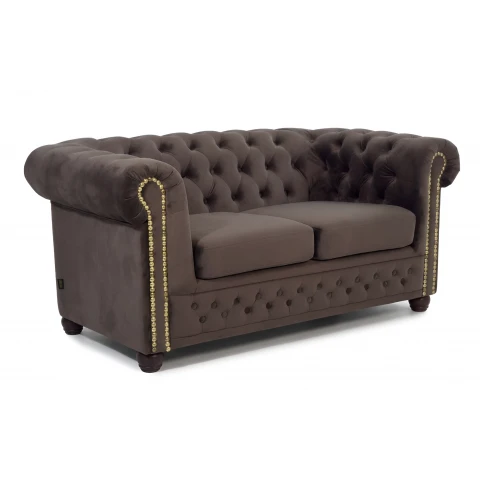 Kompaktowa sofa 2-os. Chesterfield pikowana brązowa Felix Tk. Riviera 26