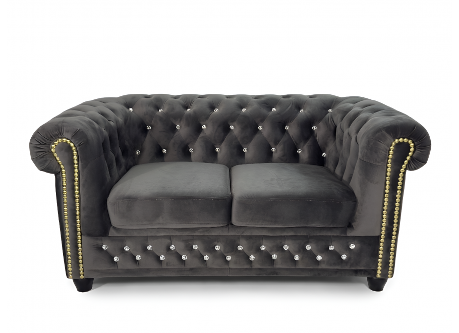 Sofa pikowana Chesterfield grafitowa z kryształkami FELIX BLINK 2