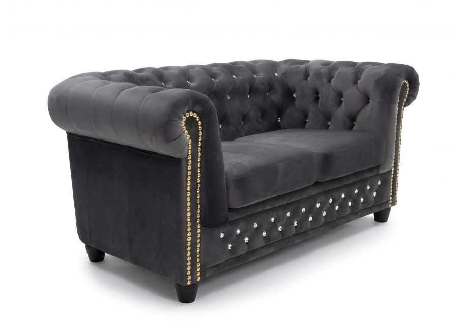Sofa pikowana Chesterfield grafitowa z kryształkami FELIX BLINK 2 2