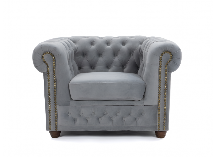 Fotel pikowany FELIX chesterfield szary welurowy Tk. Riviera 91