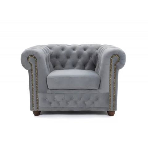 Fotel pikowany FELIX chesterfield szary welurowy Tk. Riviera 91