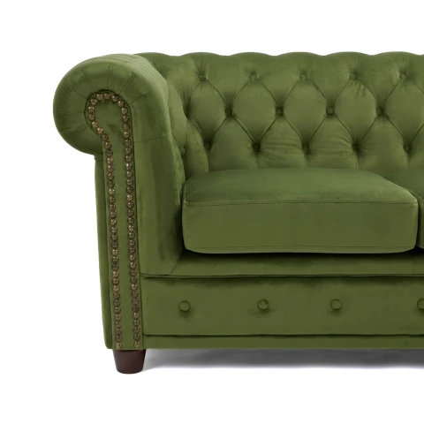 Narożnik pikowany Chesterfield zielony welurowy FELIX 2+OT Tk. French Velvet 657