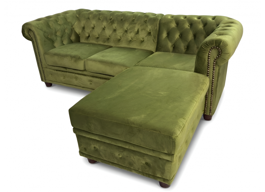 Narożnik pikowany Chesterfield zielony welurowy FELIX 2+OT Tk. French Velvet 657 3