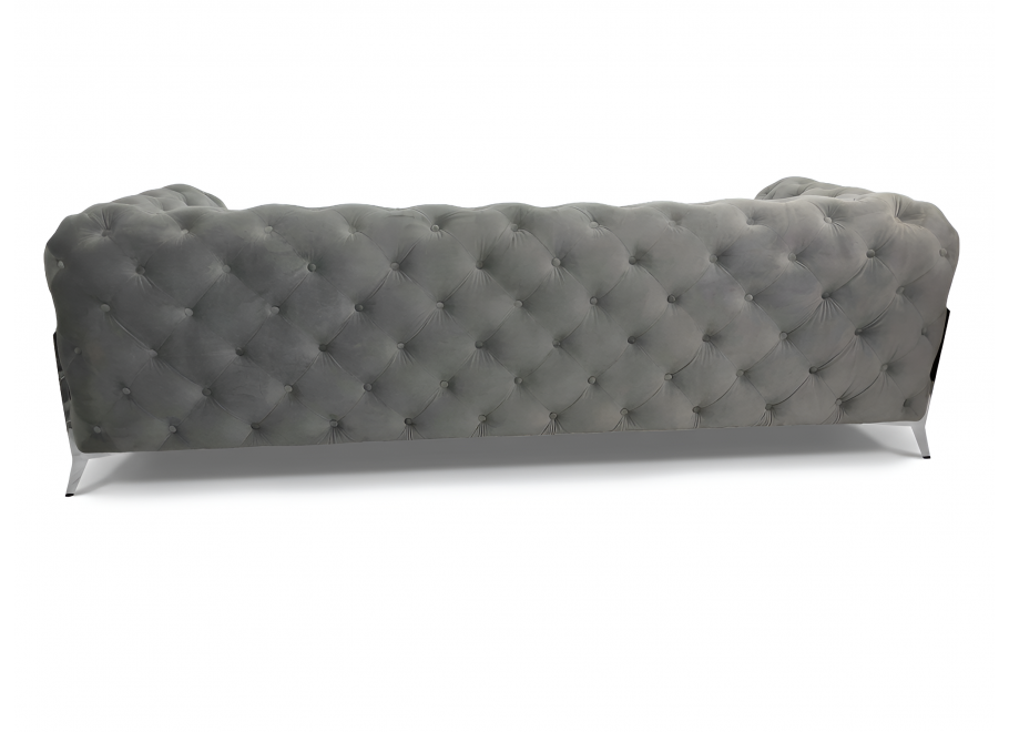 Sofa pikowana szara glamour Chesterfield na wysokich nóżkach TEO HIGH 3 - Riviera 91