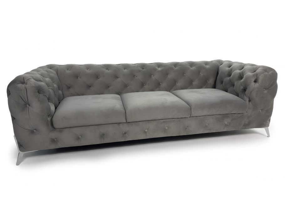 Sofa pikowana szara glamour Chesterfield na wysokich nóżkach TEO HIGH 3 - Riviera 91