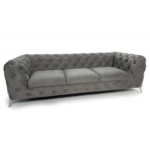 Sofa pikowana szara glamour Chesterfield na wysokich nóżkach TEO HIGH 3