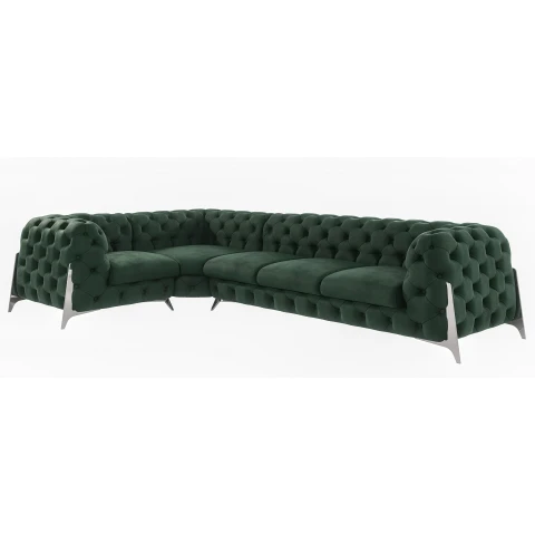 Narożnik w butelkowej zieleni pikowany KALIFORNIA 3+E+1